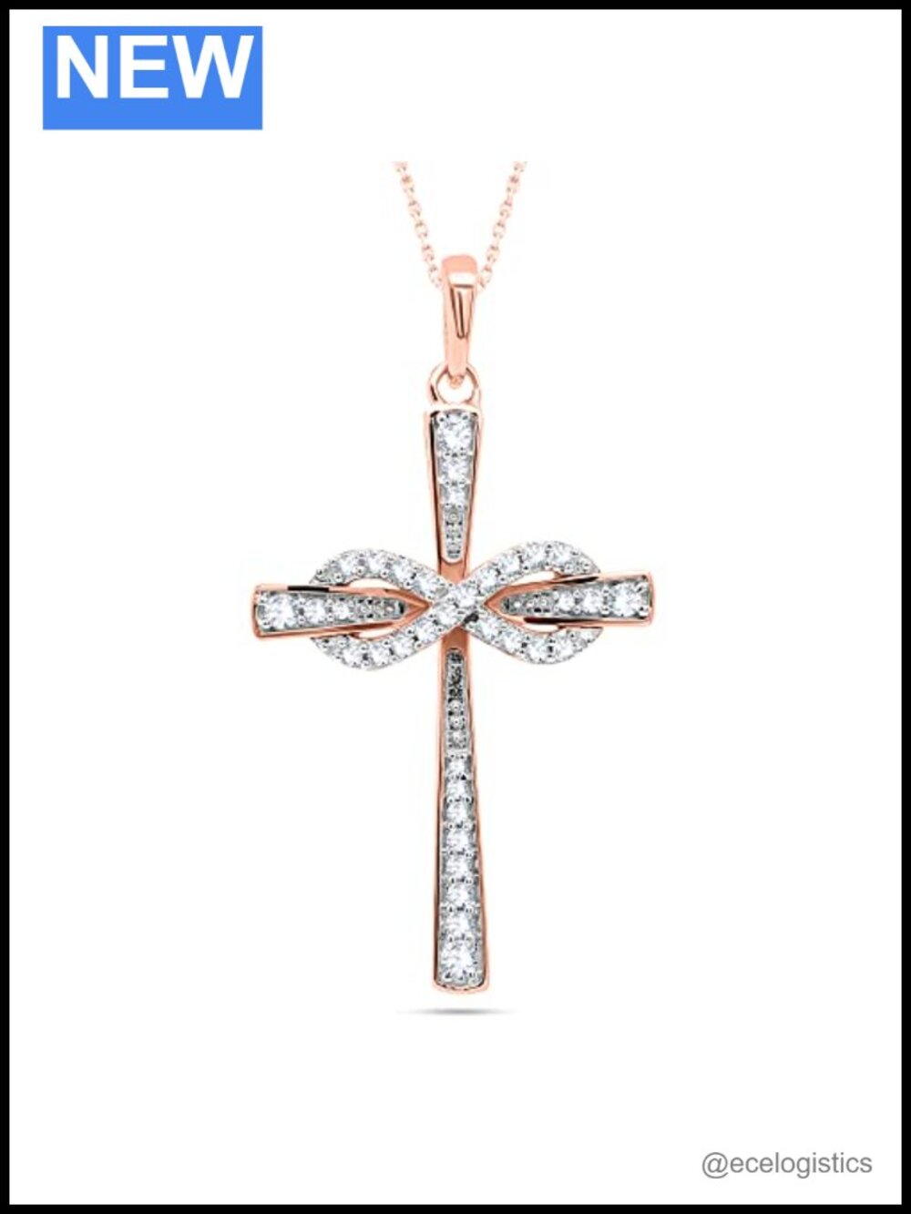 Infinity cross diamond pendant necklace 14K gold plated 18 chain